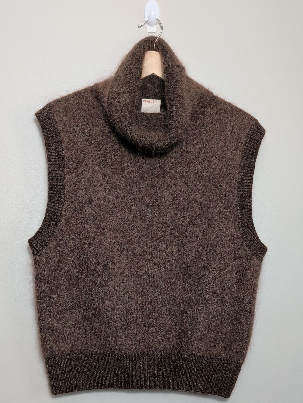 Kerisma Brown Mohair Sleeveless Turtleneck Sweater Vest Fuzzy OS Fall Autumn MED - Picture 2 of 16